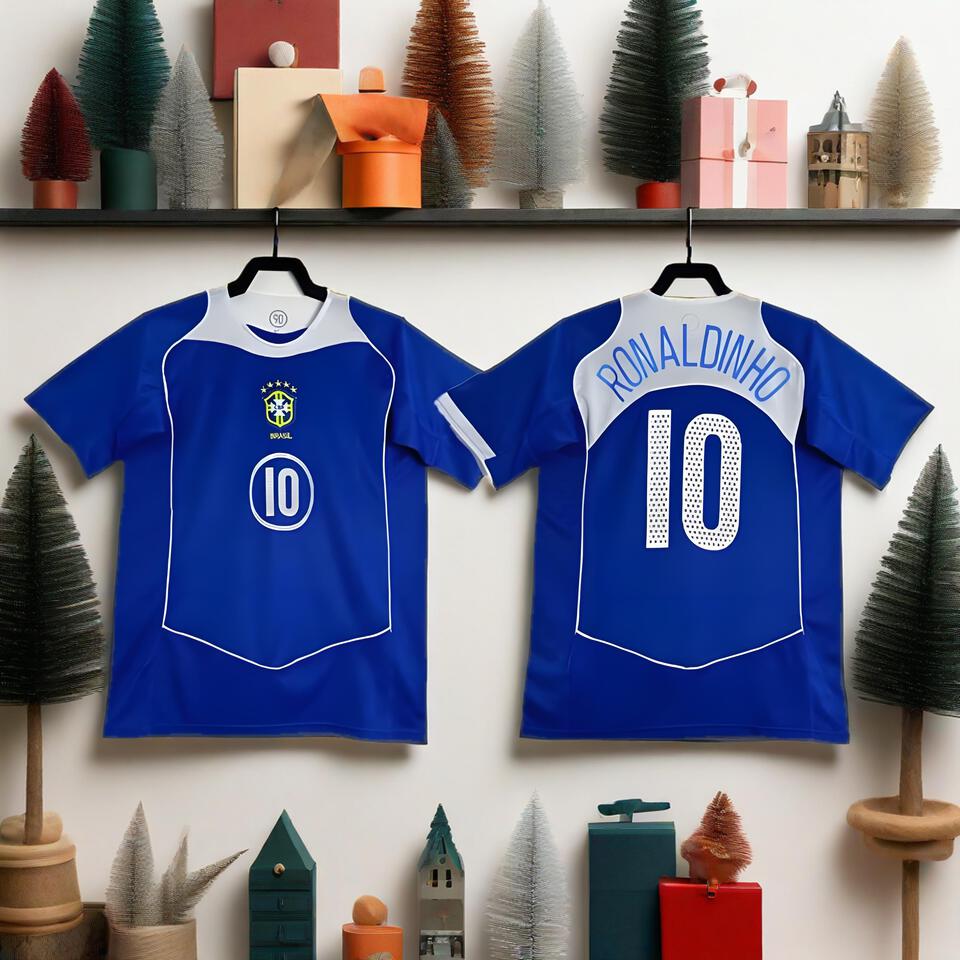 Brazil Ronaldinho Blue Football Jersey Vintage Retro Soccer Shirt