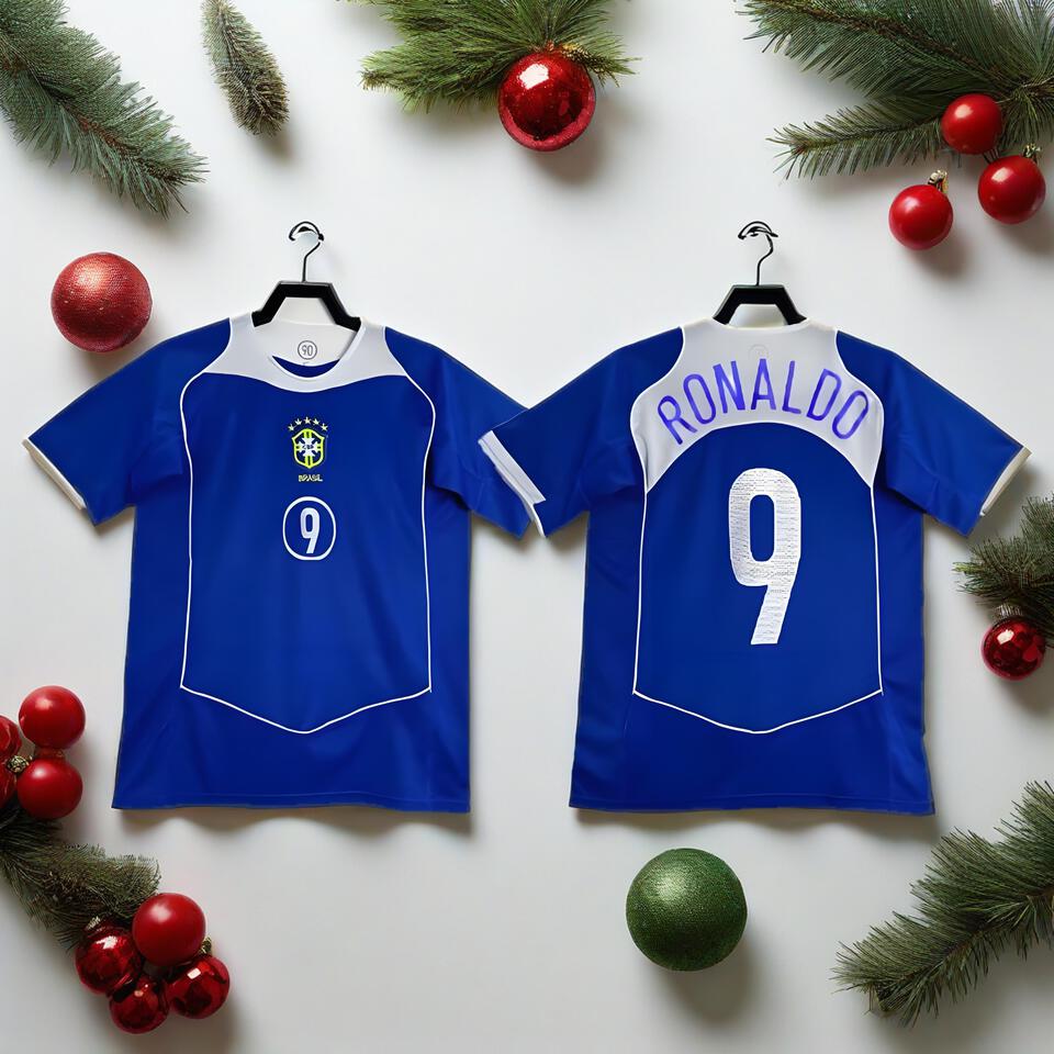 Brazil Ronaldo Retro Blue Football Jersey Vintage 2002 World Cup Shirt
