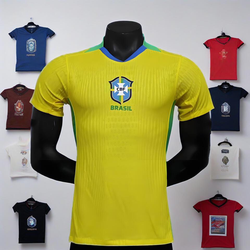 Brazil Yellow V-Neck Quick-Dry T-Shirt for Men - Moisture Wicking
