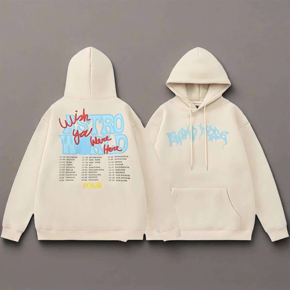 Brockhampton Astroworld Hoodie White Gothic Print Cotton