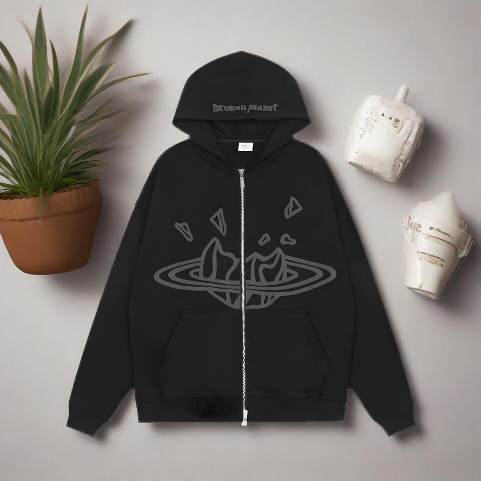 Broken Planet Black Cotton Hooded Sweatshirt