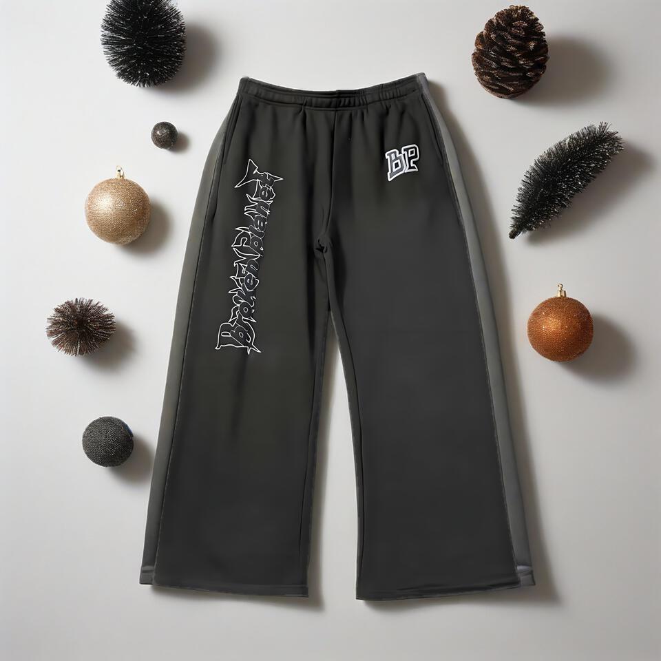 Broken Planet Embroidered Black Cotton Loose Pants