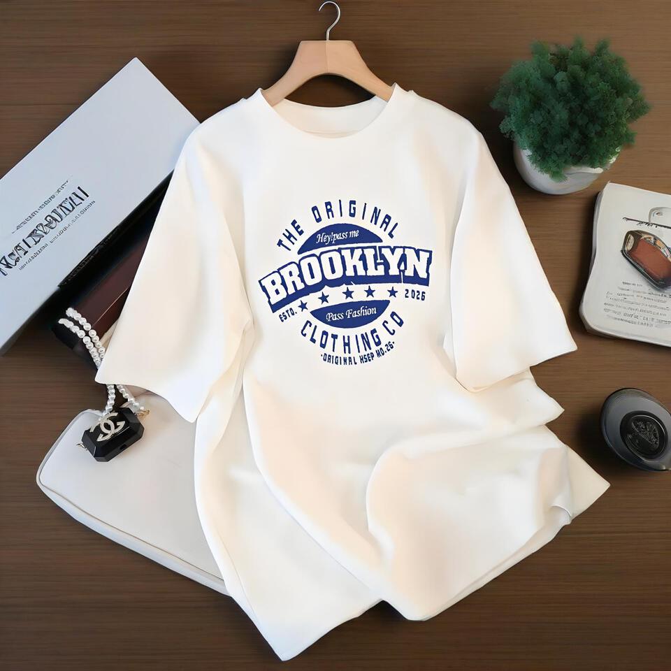 Brooklyn Co Vintage Street Print White Oversized T-Shirt Unisex