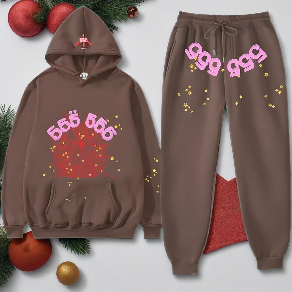 Brown Cotton Unisex Hoodie And Joggers Set Street Style