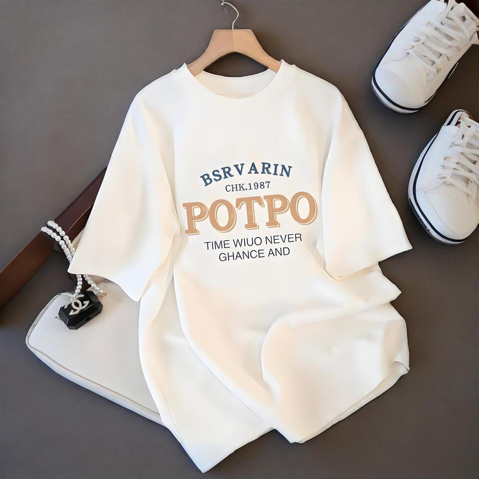 Bsrvarin White Cotton Loose Fit Crew Neck T-Shirt