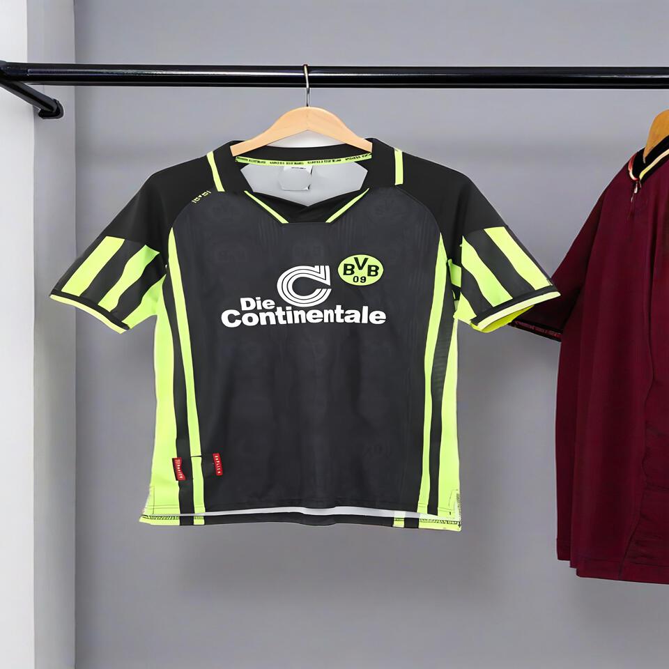 BVB09 Soccer Jersey Black Fluorescent Green V-Neck Breathable Sports Shirt