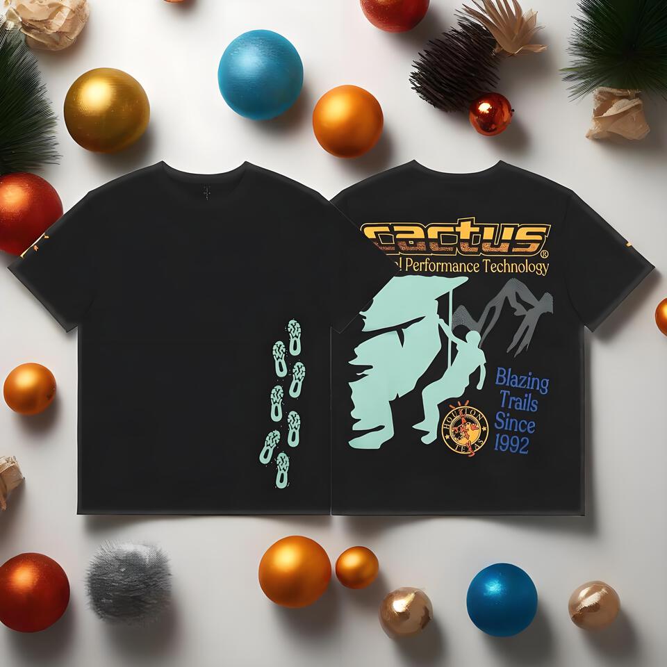 Cactus Black Cotton Crewneck T-Shirt Unisex Outdoor Print