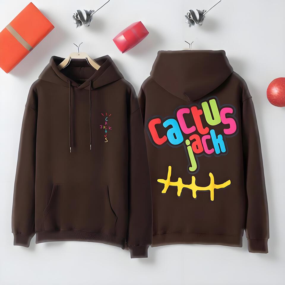 Cactus Jack Brown Cotton Hoodie Unisex Streetwear