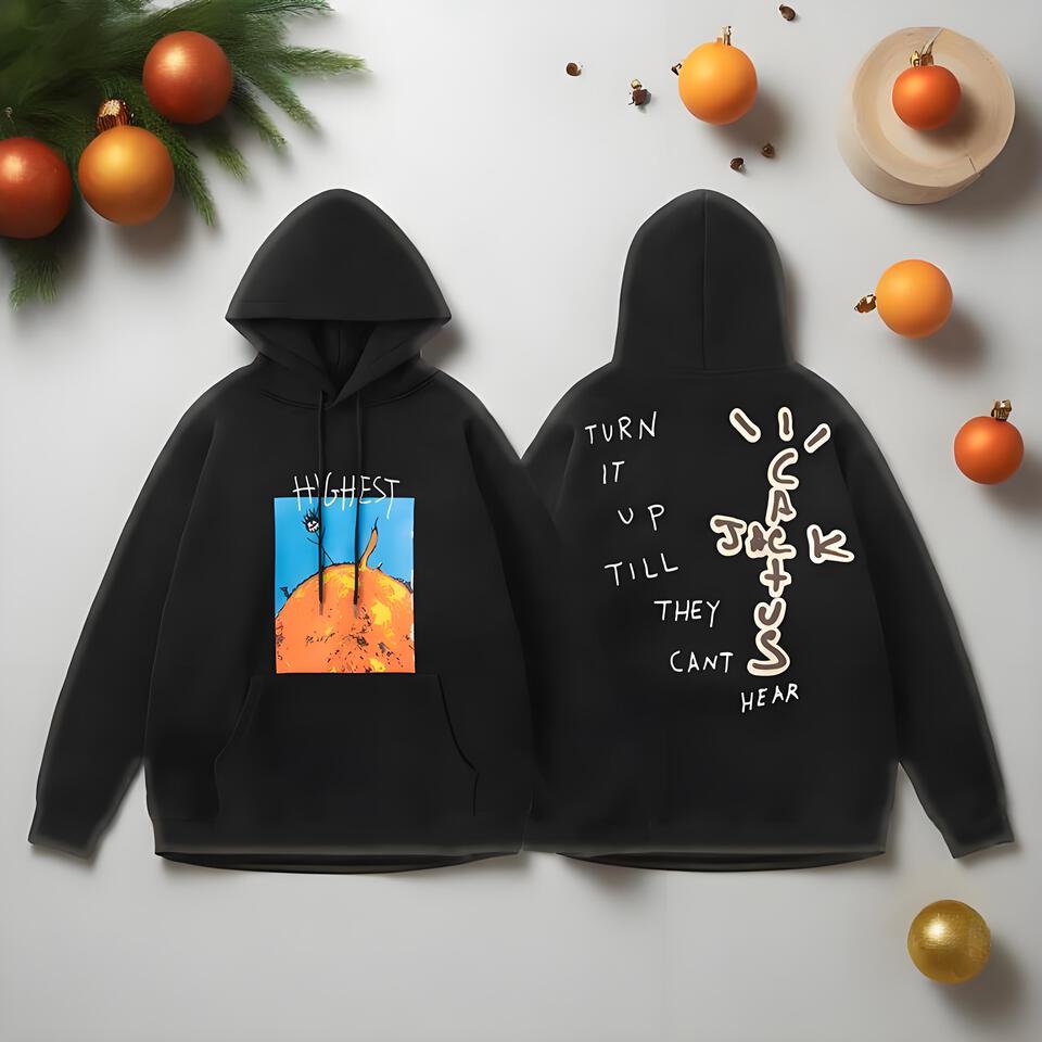 Cactus Jack Oversized Black Hoodie Cotton Sweatshirt