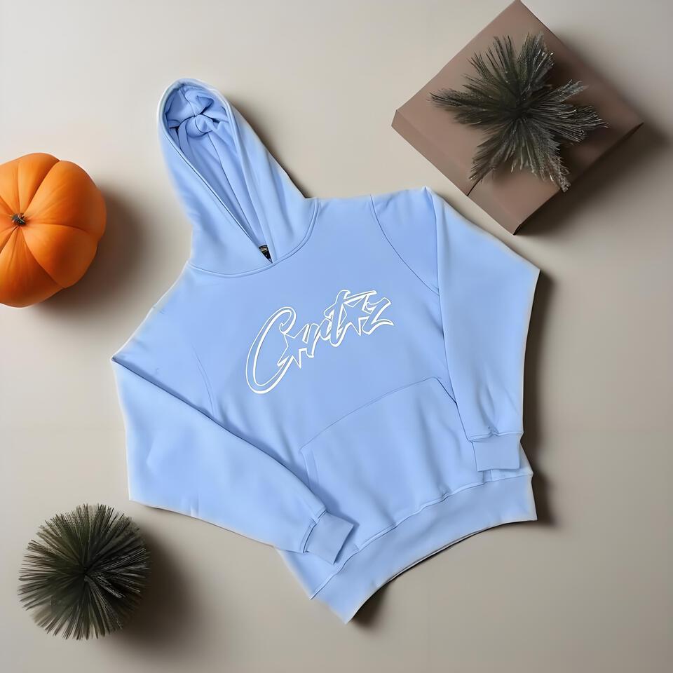 Caliiez Light Blue Cotton Hoodie Streetwear
