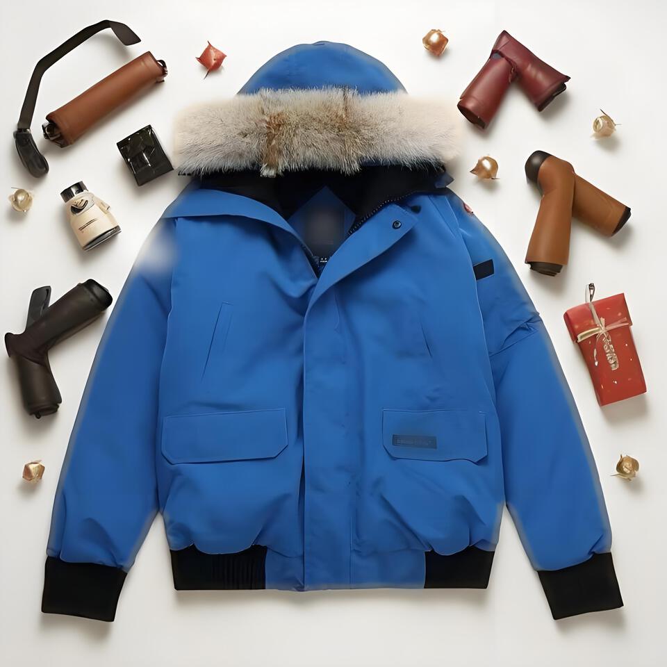 Canada Goose Blue Short Down Jacket Unisex Hooded Warm