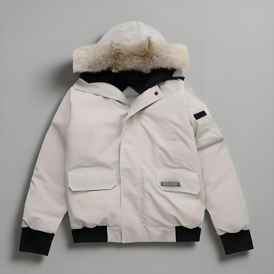 Canada Goose White Short Waterproof Down Jacket With Hood