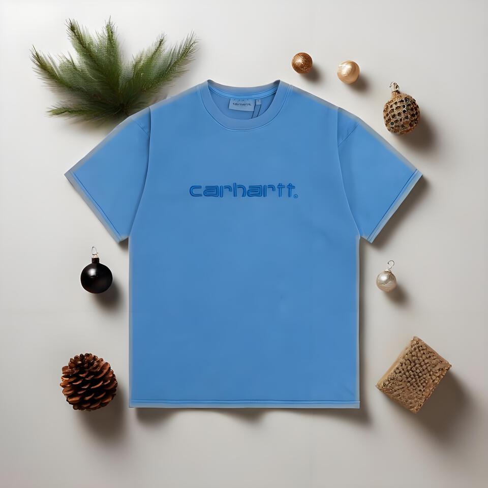 Carhartt Blue Cotton T-Shirt Loose Fit Workwear Street Style