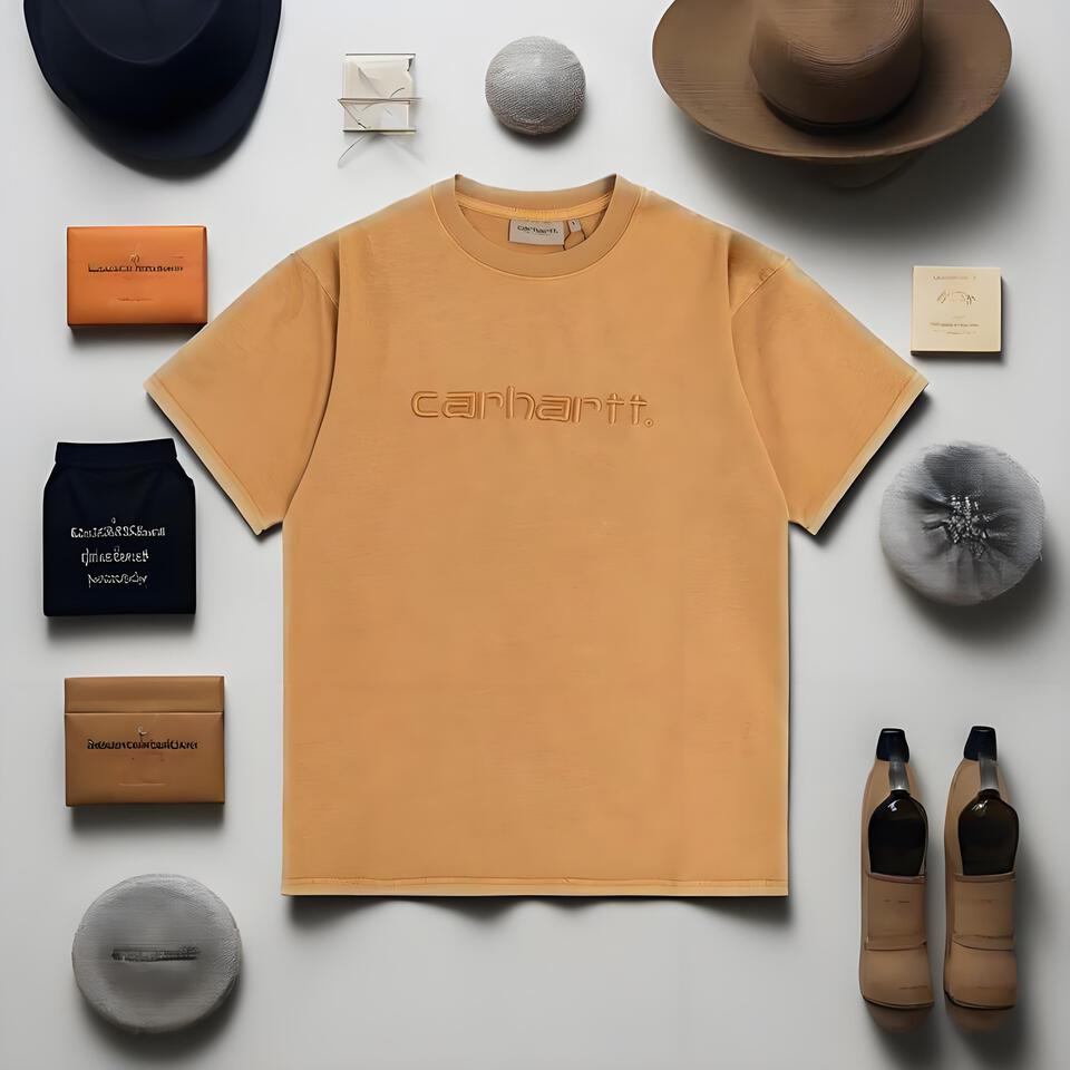 Carhartt Brown Cotton Embroidered Crew Neck T-Shirt Unisex