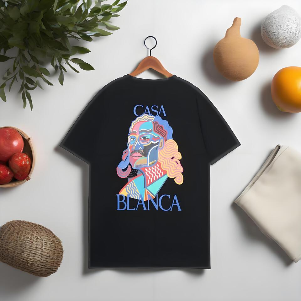 Casa Blanca Black Cotton Tee Street Art Print Unisex