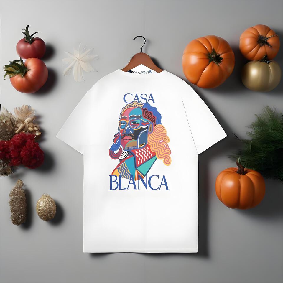 Casa Blanca White Loose Cotton T-Shirt Artistic Streetwear Design