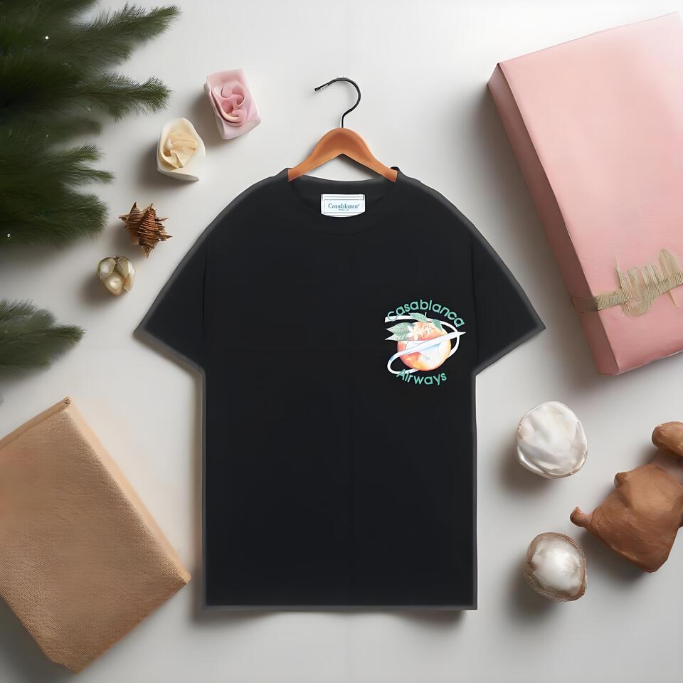 Casablanca Airways Black Cotton Short Sleeve T-Shirt