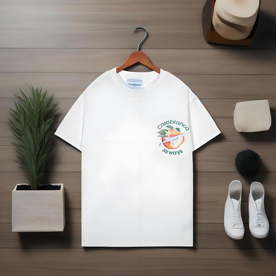 Casablanca Airways Unisex White Cotton T-Shirt Street Style