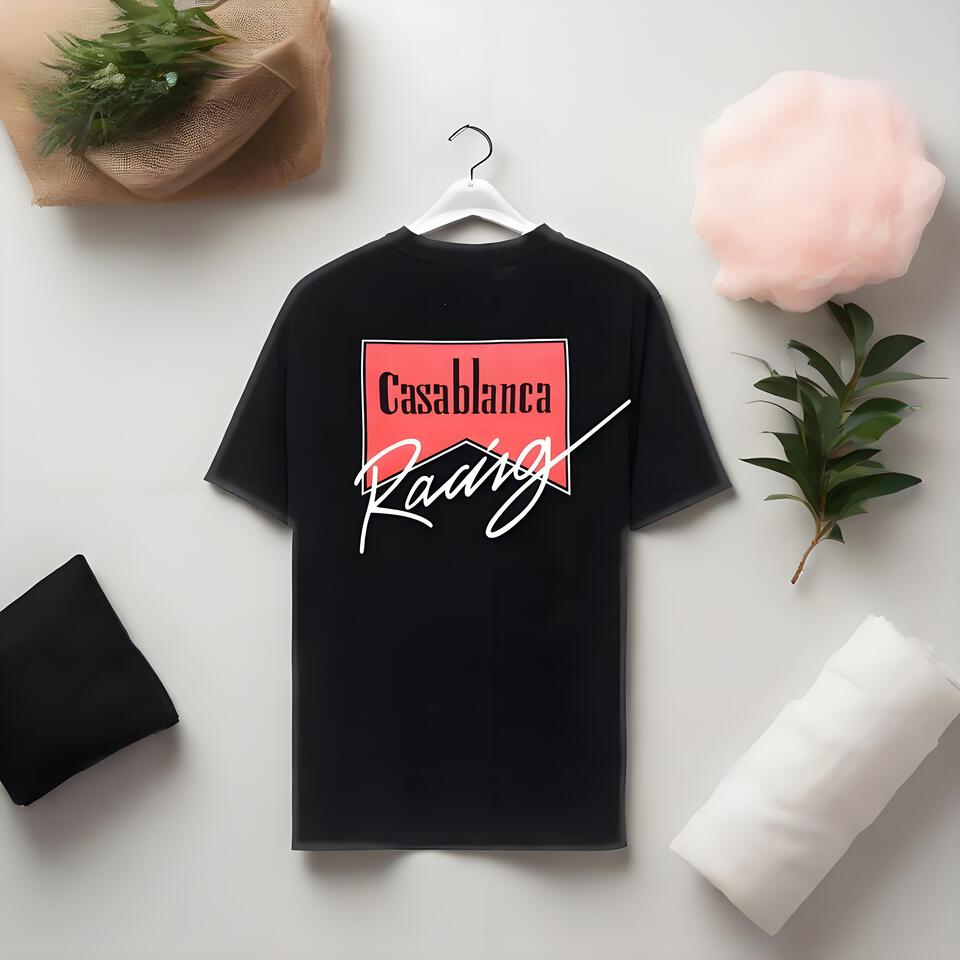 Casablanca Black Short Sleeve T-Shirt Cotton Oversized Streetwear Unisex