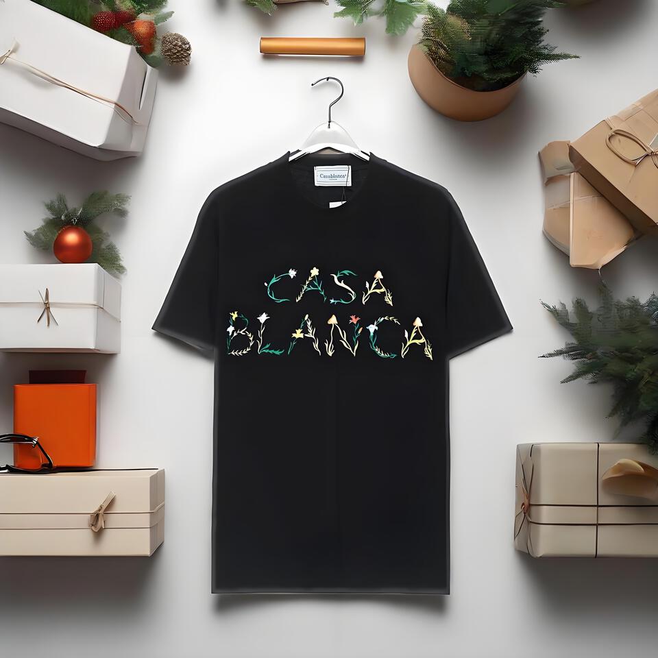 Casablanca Embroidered Floral T-Shirt Unisex Cotton Casual Top