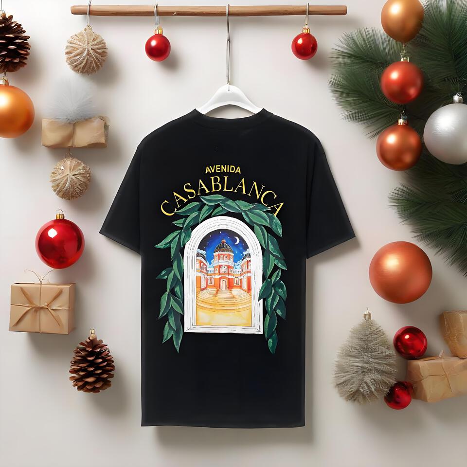 CASABLANCA Unisex Black Cotton Crewneck T-Shirt Streetwear Print