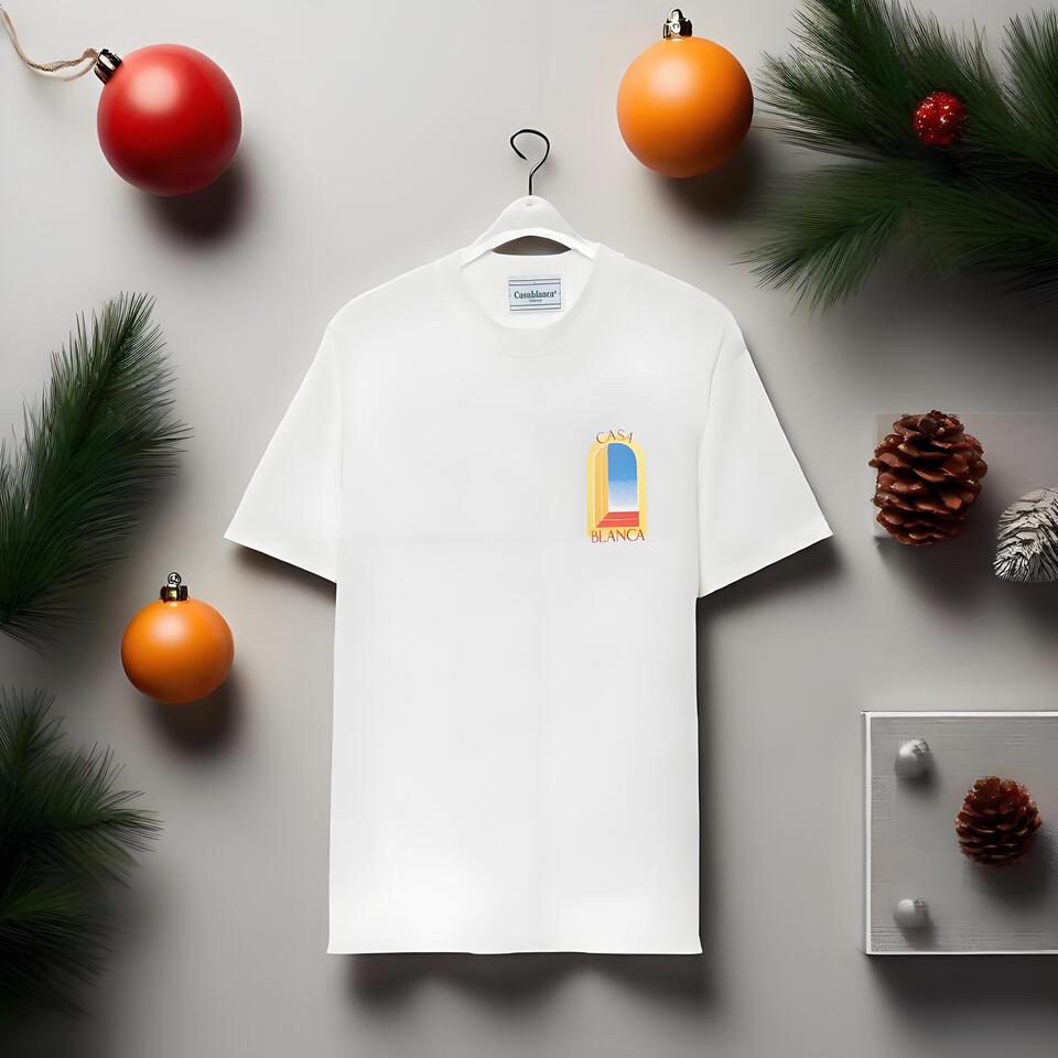 Casablanca White Cotton T-Shirt Unisex Loose Street Casual Top