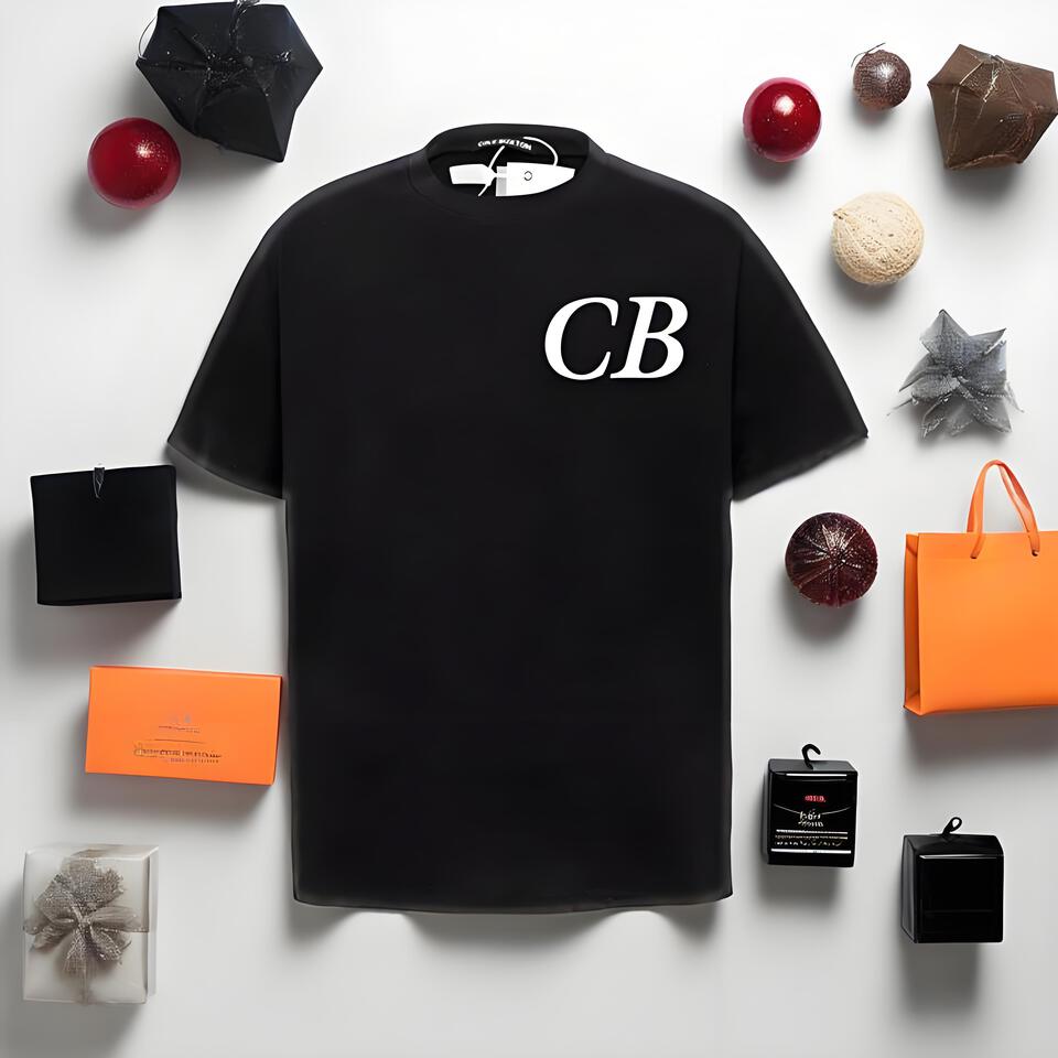 CB Letter Totem Black Cotton Loose Short Sleeve T-Shirt