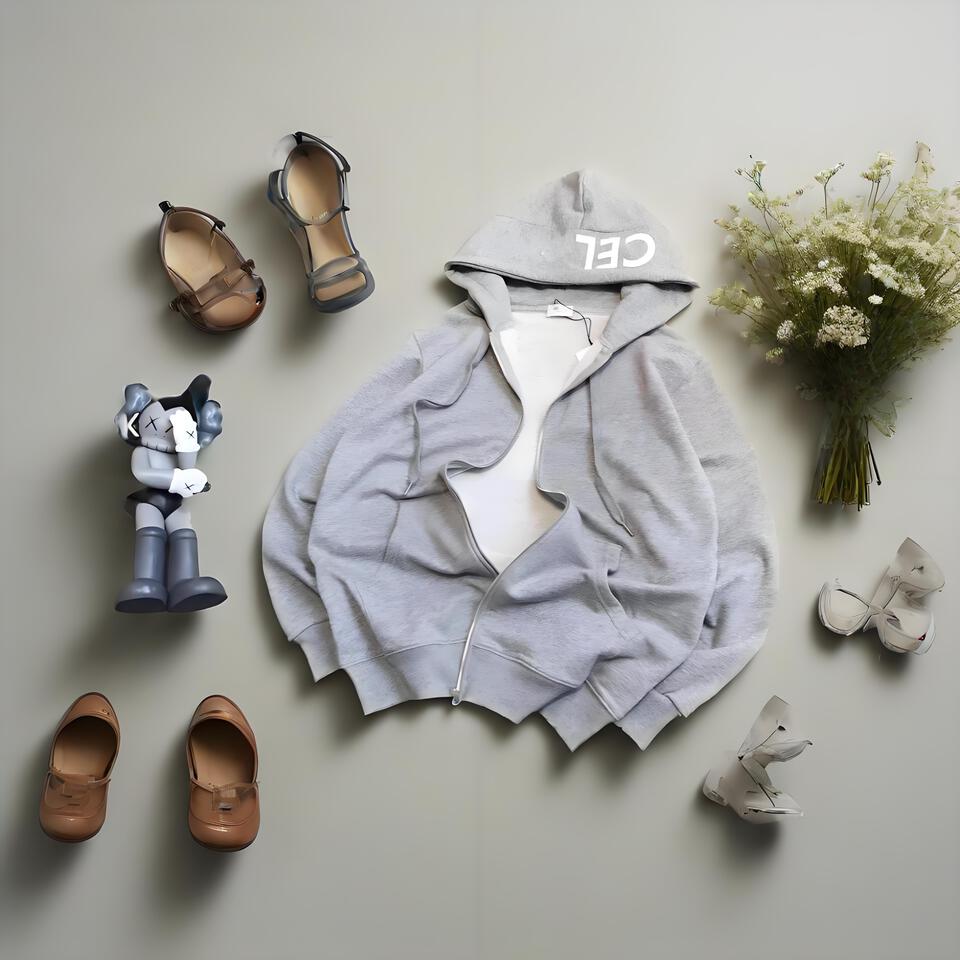 Celine Gray Fleece Hooded Sweatshirt