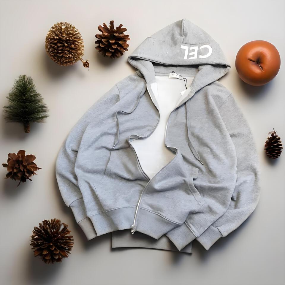 CELINE Unisex Gray Cotton Hooded Sweatshirt Street Fashion Casual Jacket