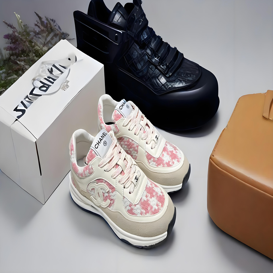 CHANEL Pink & White Tweed Sneakers | Classic Sport Shoes