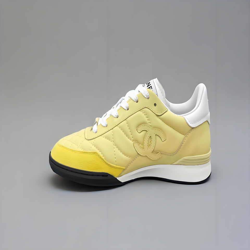 Chanel Quilted Light Yellow Leather Casual Sneakers