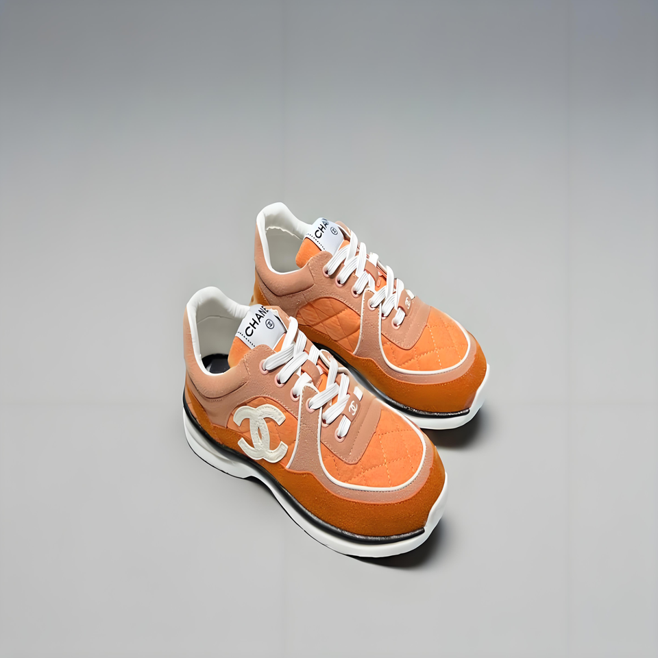 Chanel Quilted Suede Orange Brown Trainers | Classic Sport Shoes