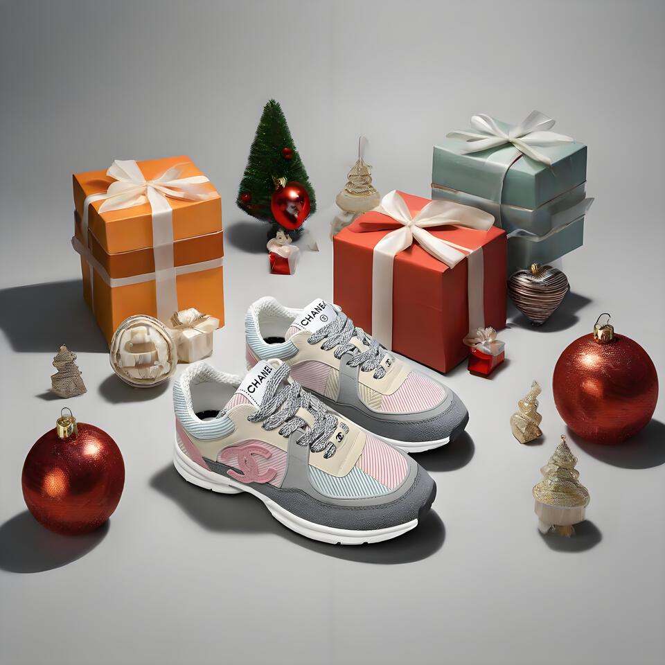 CHANEL Sneakers Pink Blue Beige Grey Suede Sport Shoes