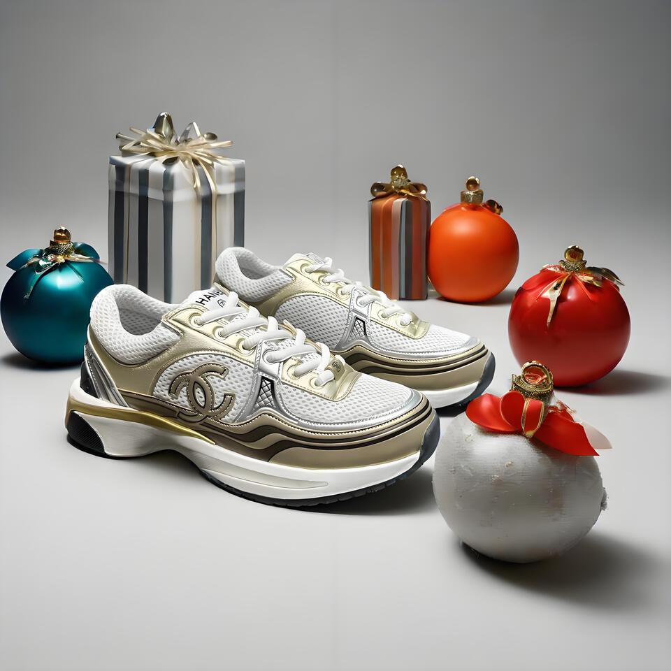 Chanel White Silver Mesh CC Logo Embroidered Breathable Sneakers