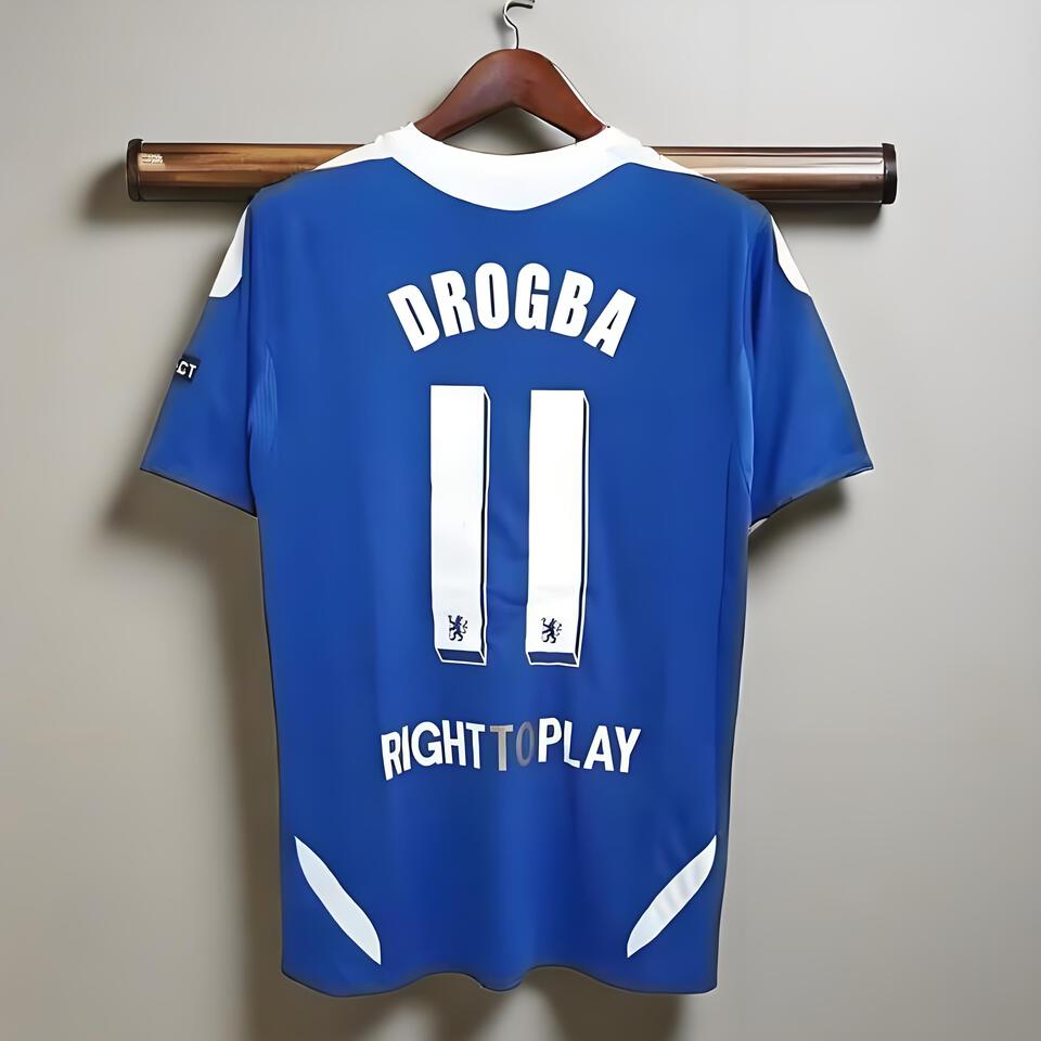Chelsea Drogba Blue Breathable Comfortable Fashion Men's Soccer Jersey