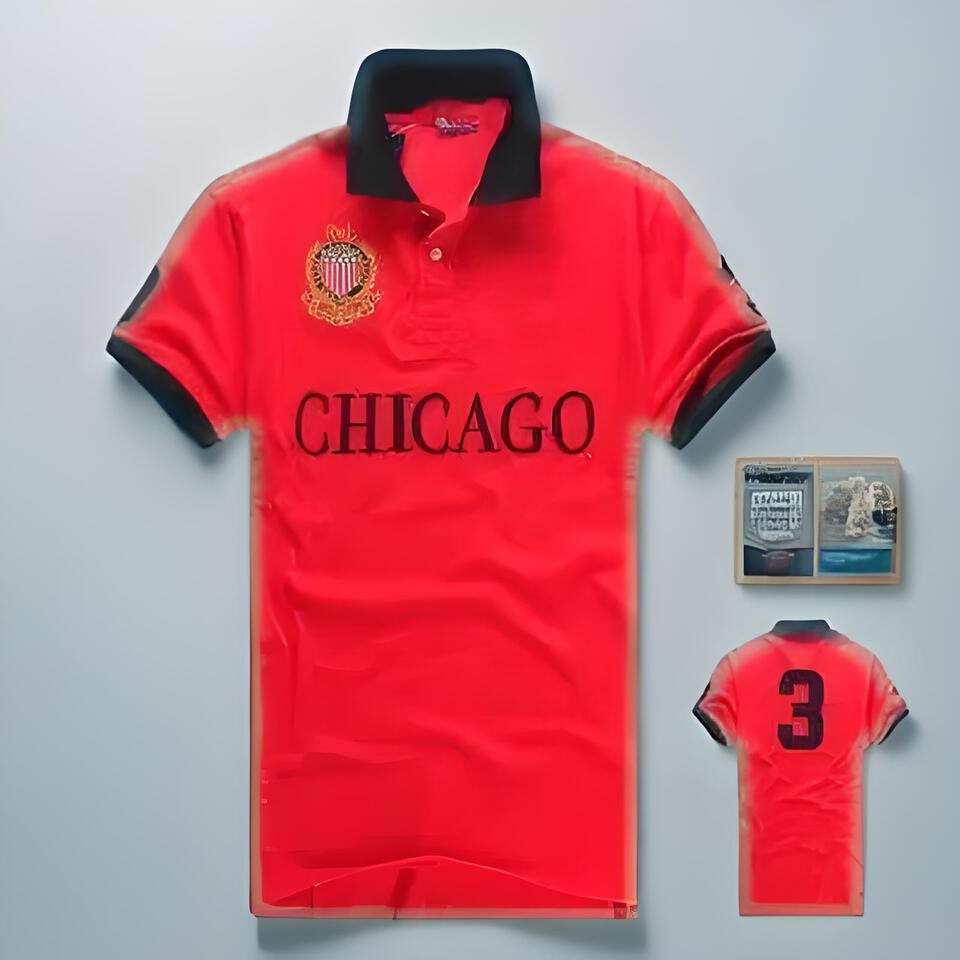 CHICAGO Embroidered Polo Shirt Unisex Contrast Collar Tee
