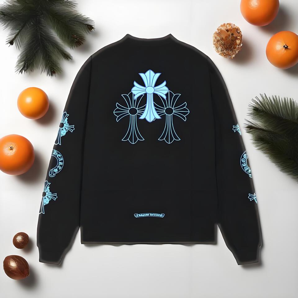 Chrome Hearts Black Cotton Cross Long Sleeve Hoodie Unisex Streetwear