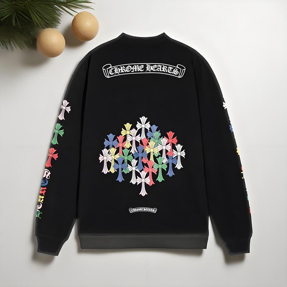 Chrome Hearts Black Cotton Cross Print Unisex Long Sleeve Tee