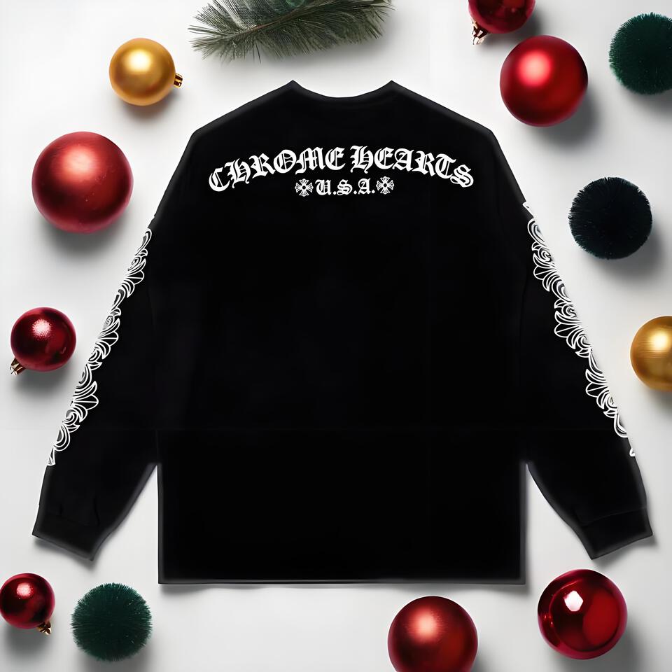 Chrome Hearts Black Cotton Gothic Print Unisex Long Sleeve Tee