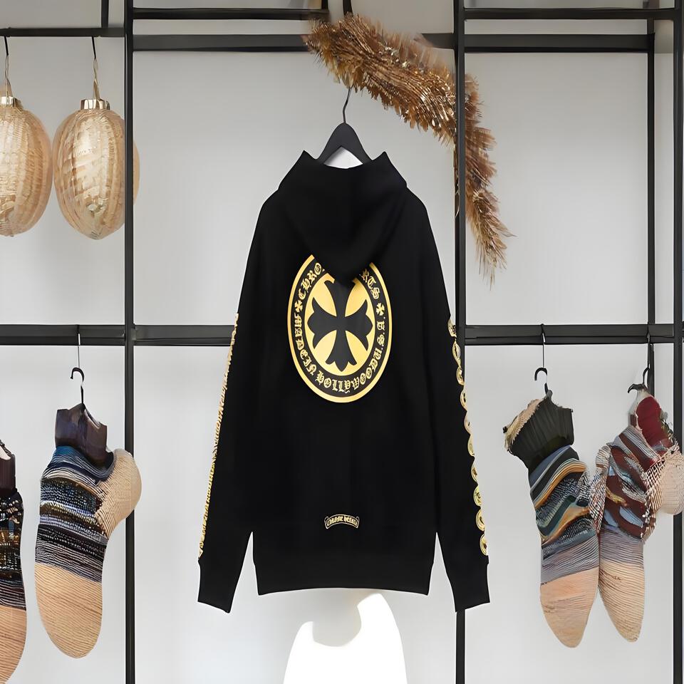 Chrome Hearts Black Cotton Gothic Street Hooded Sweatshirt