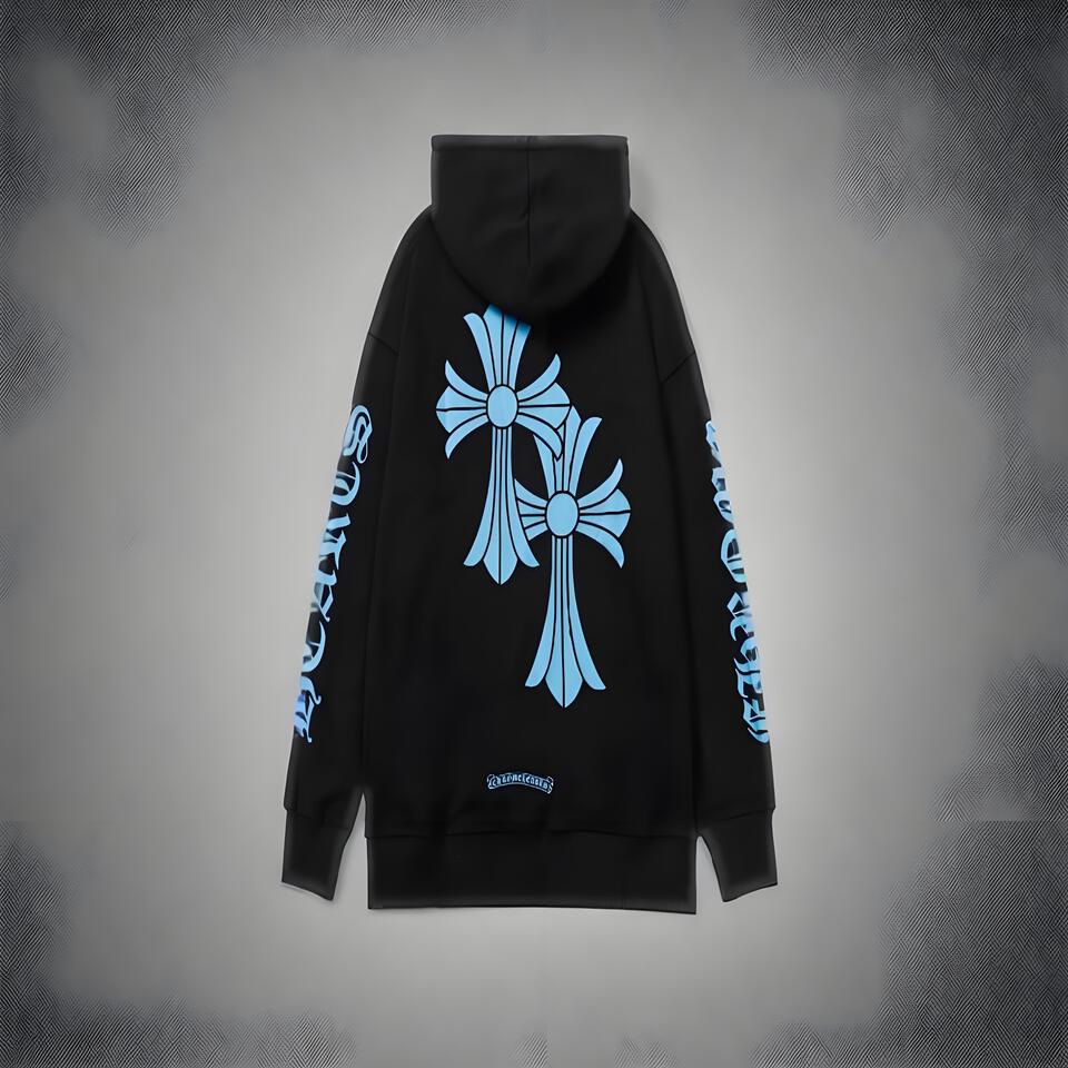 Chrome Hearts Black Cotton Hoodie Double Cross Streetwear Unisex