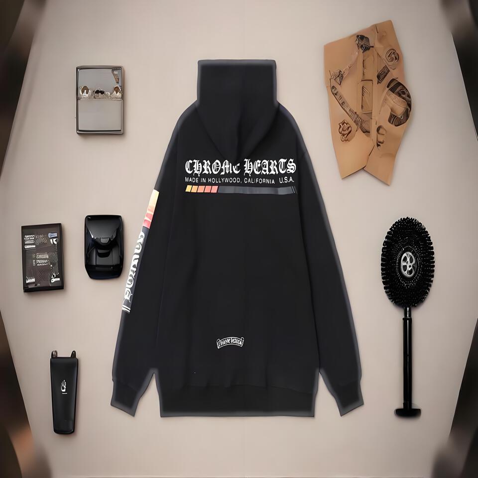 Chrome Hearts Black Cotton Hoodie Gothic Streetwear