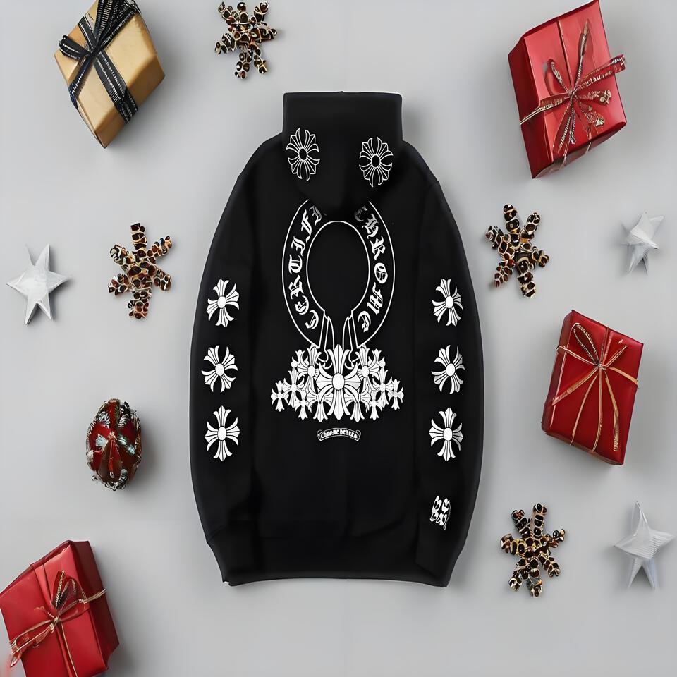 Chrome Hearts Black Gothic Embroidered Hoodie Unisex Streetwear