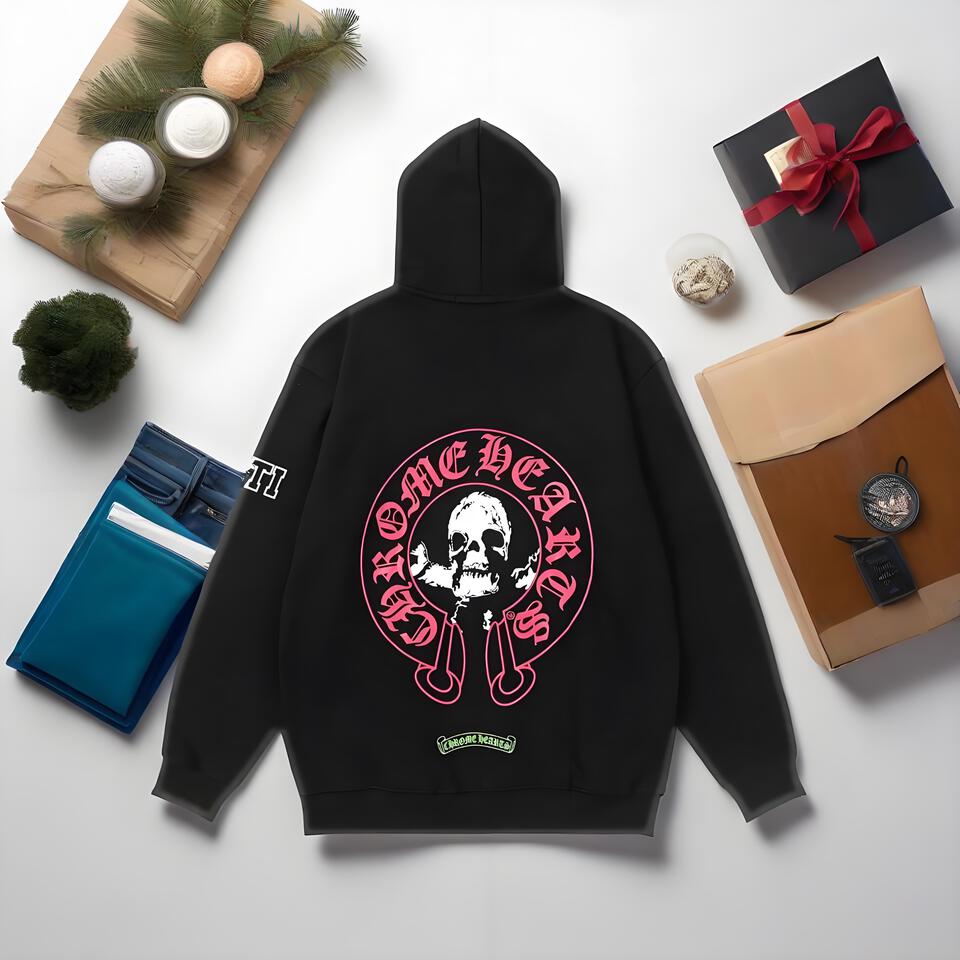 Chrome Hearts Black Gothic Hoodie Unisex Cotton Streetwear