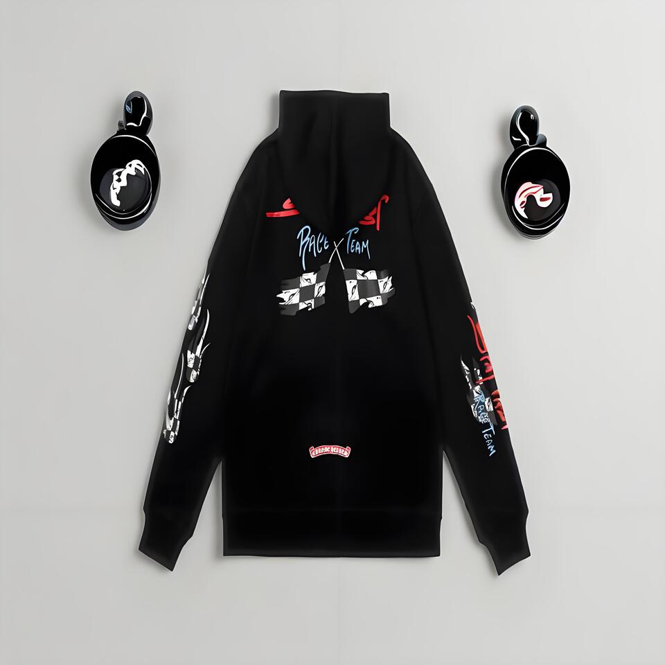 Chrome Hearts Black Hooded Cotton Sweatshirt Race Team