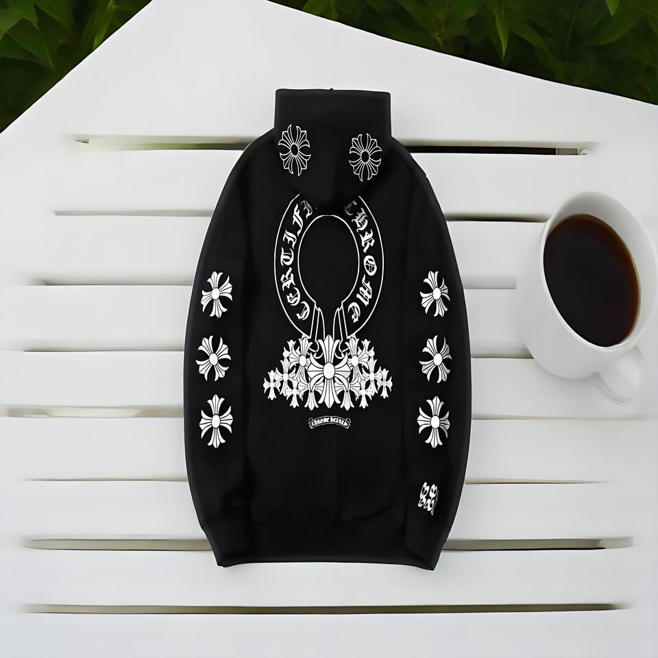 Chrome Hearts Black Hoodie Cotton Cross Streetwear