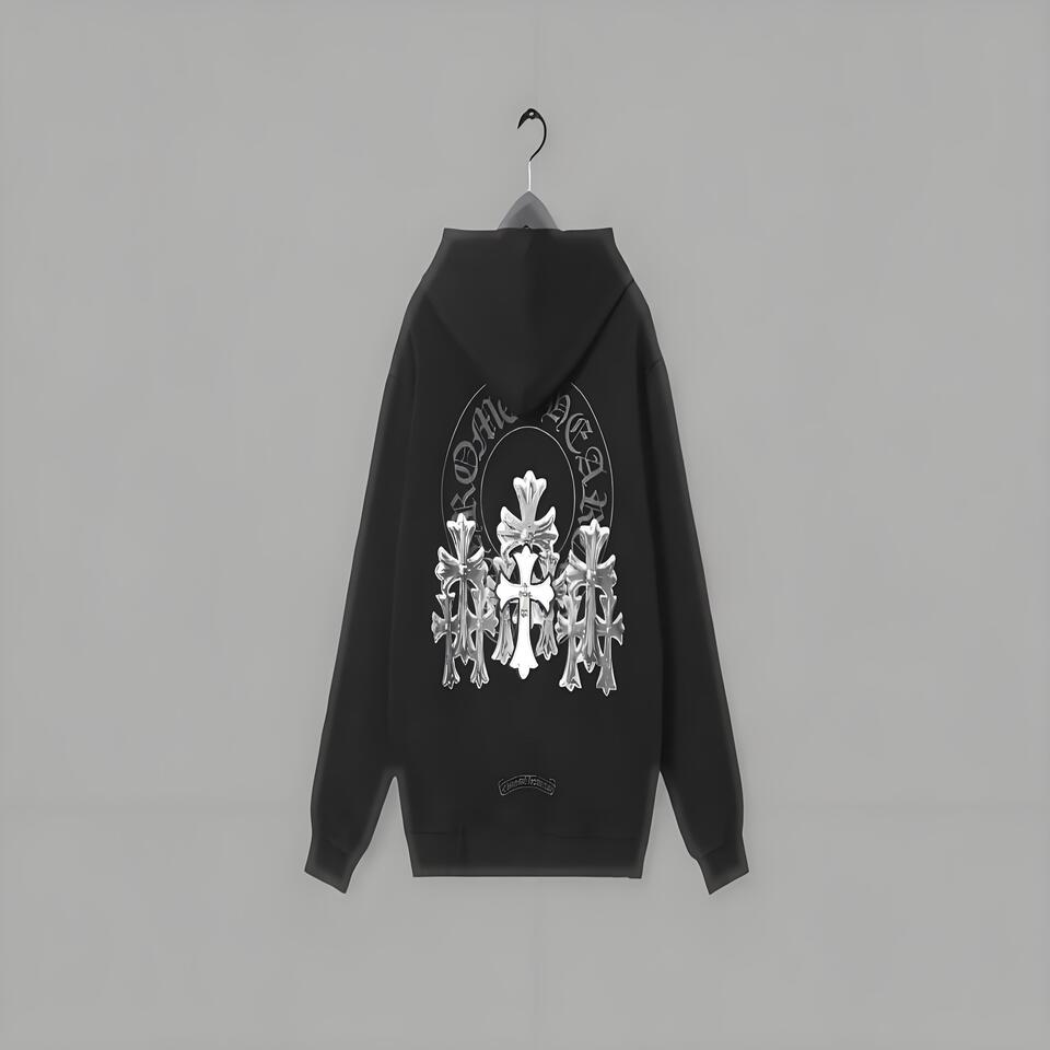 Chrome Hearts Black Hoodie Cotton Cross Streetwear Oversized