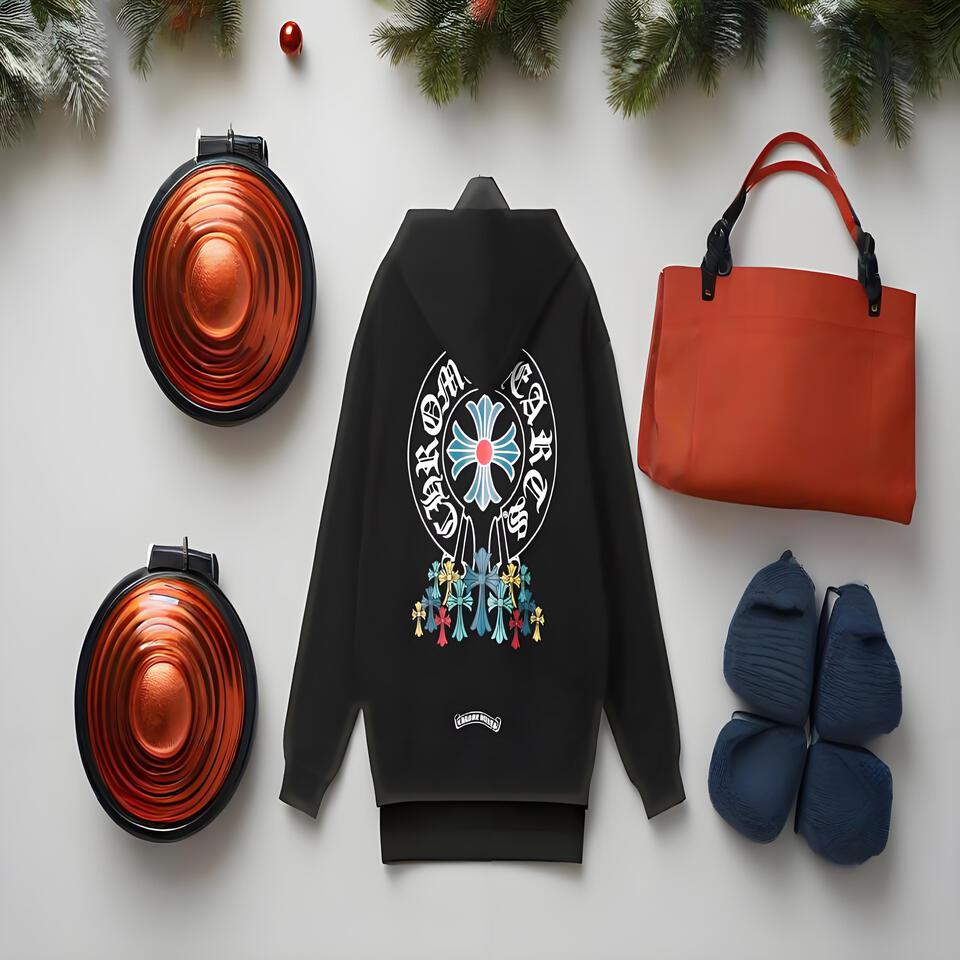 Chrome Hearts Black Hoodie With Cross Print Streetwear