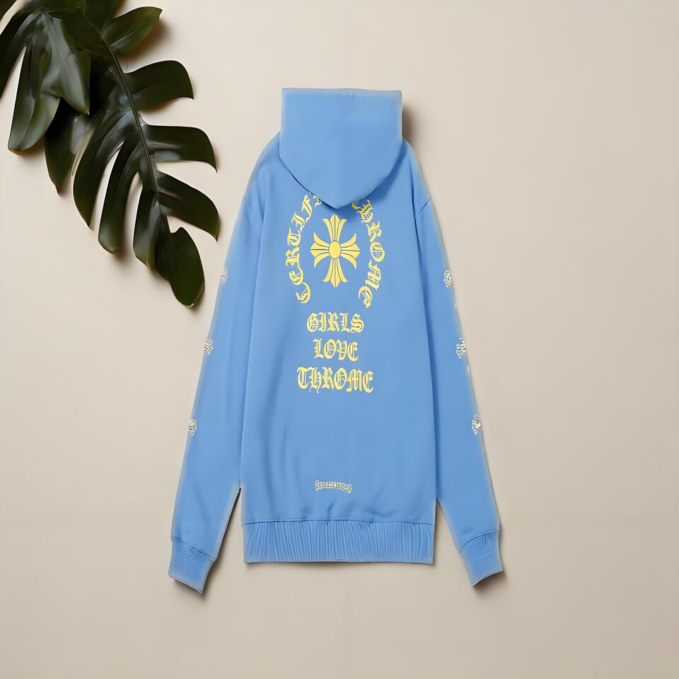 Chrome Hearts Blue Cotton Hoodie Street Gothic Style
