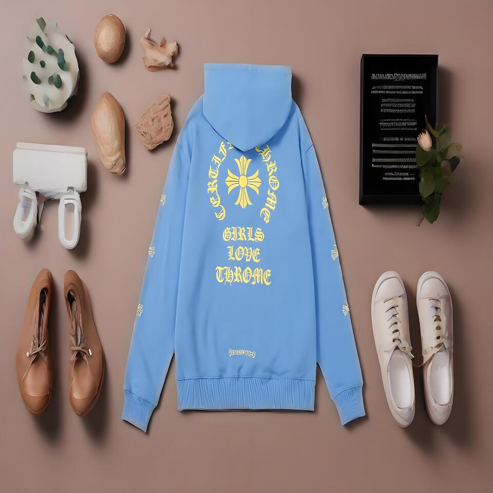 Chrome Hearts Blue Cotton Hoodie Unisex Streetwear